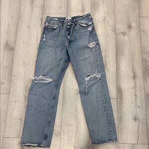 Agolde High Rise 90s Distressed Blue Jeans